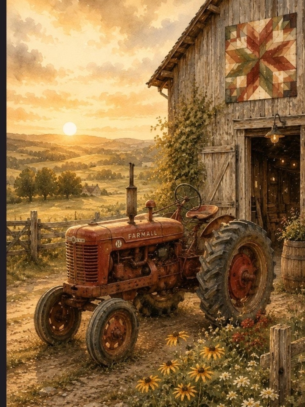 Red Vintage Tractor Barn Wall Art 8x10 Print